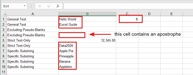 Zellen mit Text in Microsoft Excel zählen