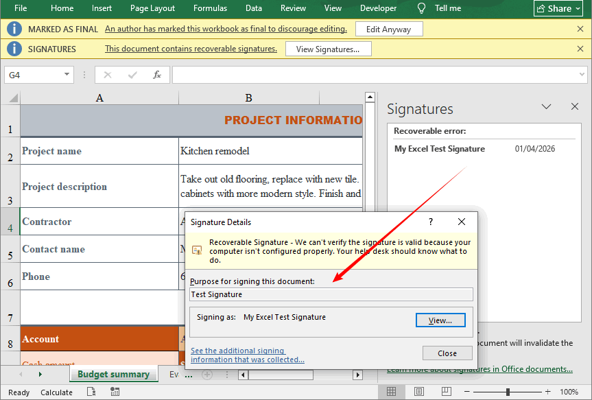 Añadiendo programáticamente una firma digital a Excel a través de C#.