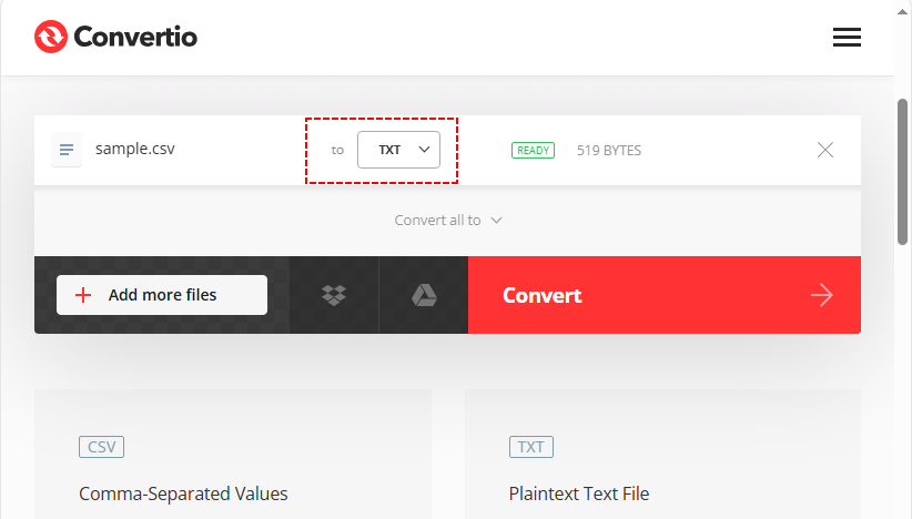 Бесплатный онлайн-конвертер CSV в TXT