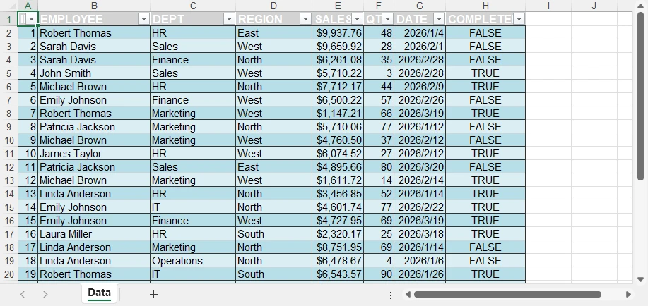 Stile Tabella Incorporato