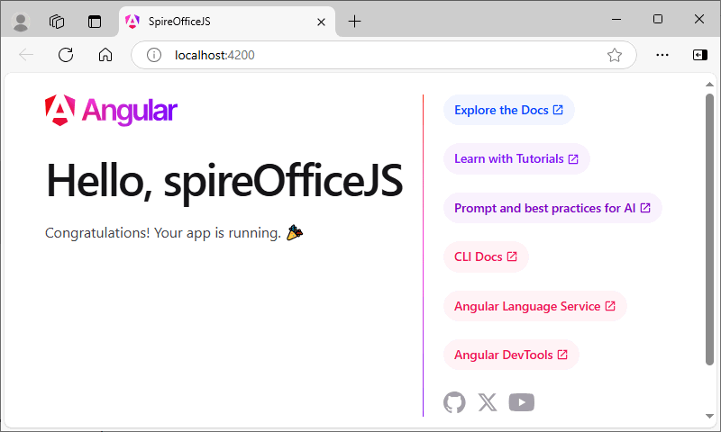 Angular default welcome page displayed in the browser