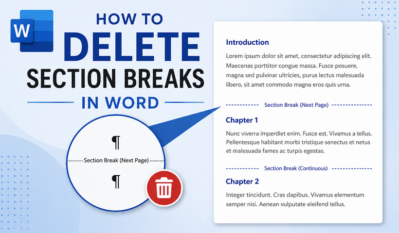 Illustration de la suppression d'un saut de section dans Word