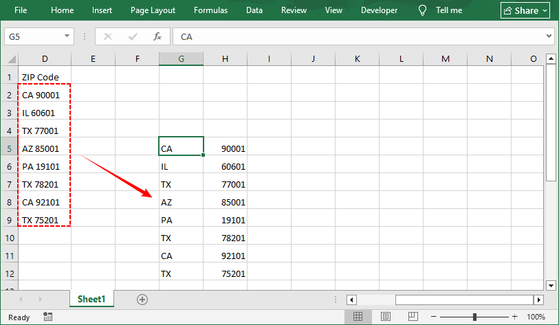 Excel columns before and after a fixed-width split