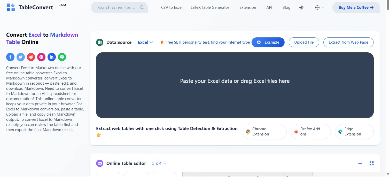 Convertire Excel in Markdown Online Gratuitamente