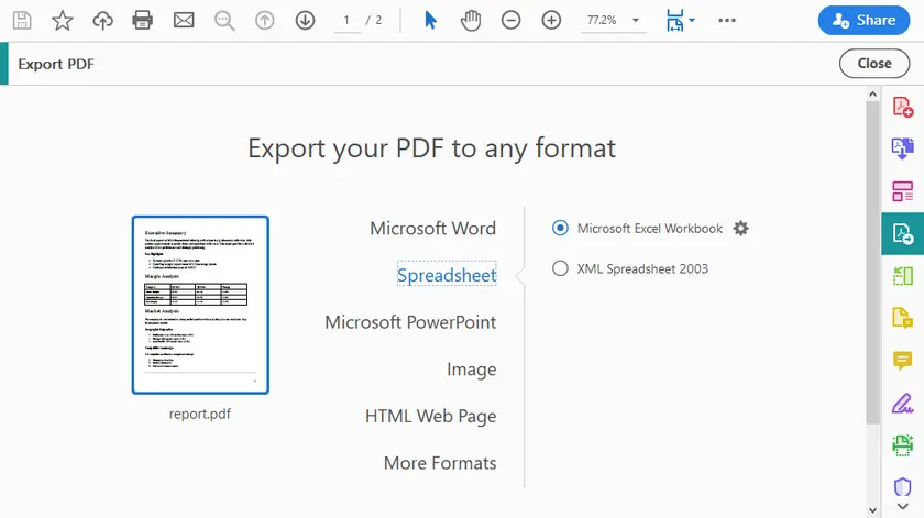 PDF als Tabellenkalkulation exportieren