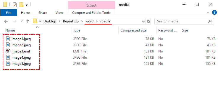 The media folder in a zip file containing all extracted images