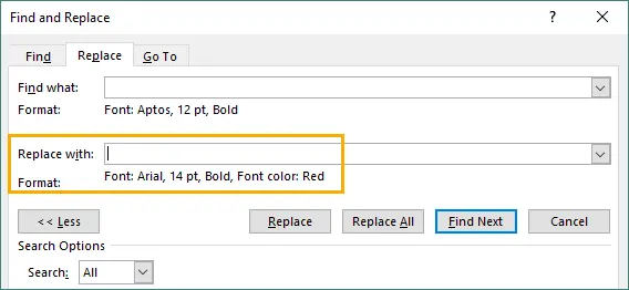 Specify format for replacement