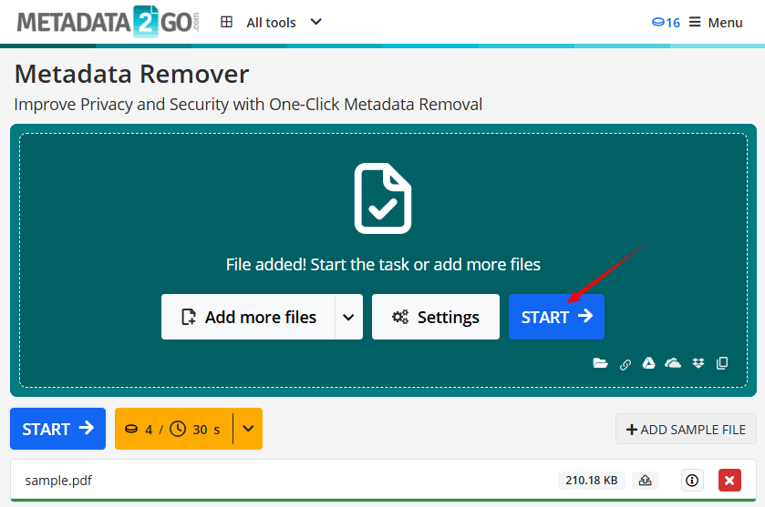 Supprimez gratuitement les métadonnées PDF en ligne avec l'outil Metadata2Go