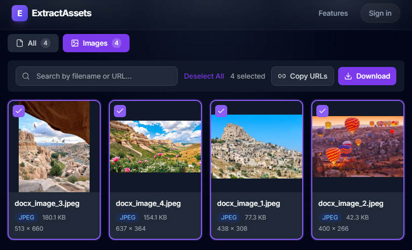 Extract images using a free online Word image extractor