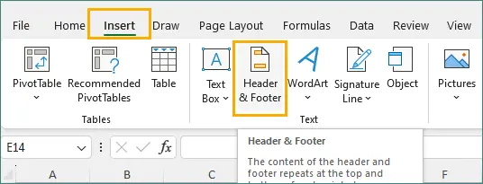 Gehen Sie zu Einfügen Kopf- und Fußzeile