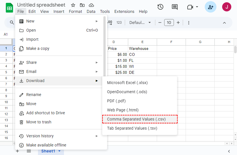 Descargar el archivo TXT en un archivo CSV usando Google Sheet