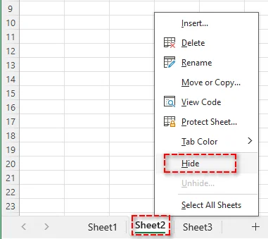 Hide an Excel Sheet by Right Clicking