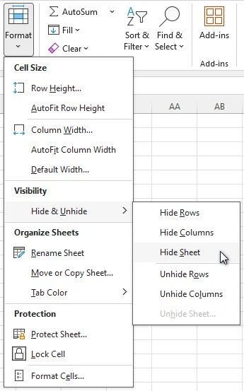 Hide a Worksheet in Excel Using the Ribbon