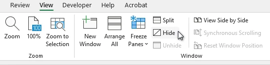 Hide Workbook Window in Excel