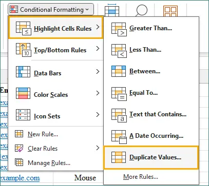 set highlight cell rules