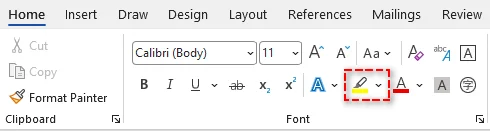Fai clic sullo strumento Colore evidenziatore testo in Microsoft Word