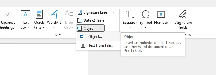 Insert Object in Microsoft Word