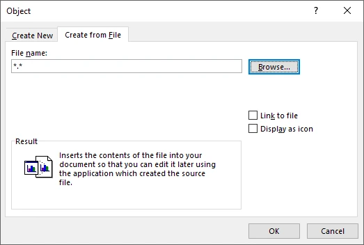 Create Object from File in Microsoft Word