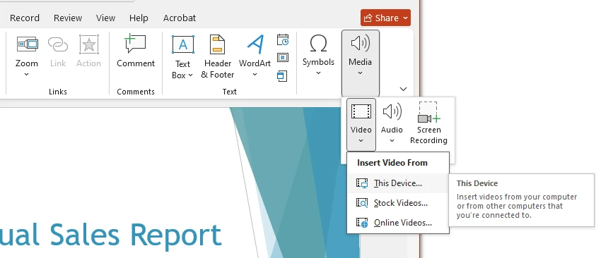 PowerPoint Insert Video Menu
