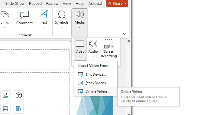 PowerPoint Insert Video Online Video Menu