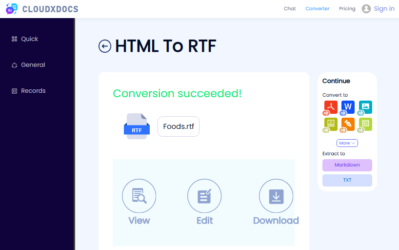 Résultat du convertisseur en ligne CLOUDXDOCS HTML vers RTF