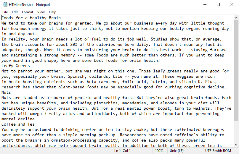 Converti un file HTML in un file TXT programmaticamente usando Python/C#