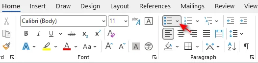 Click the Bullets icon in Word