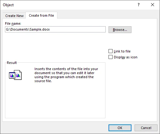 Object inserting options in Excel