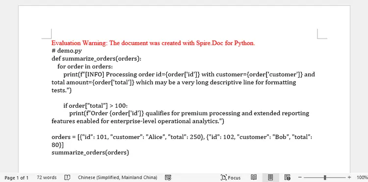 Insert Python Code into Word