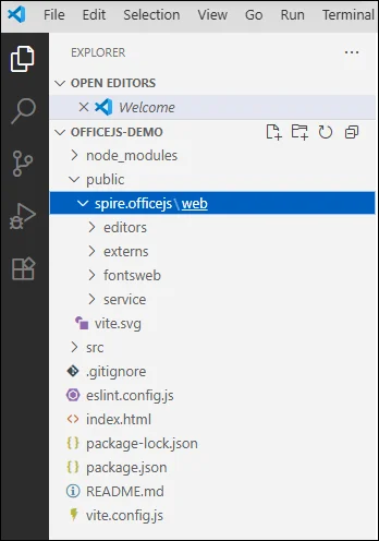 screenshot of integrating spire.officejs to your react project