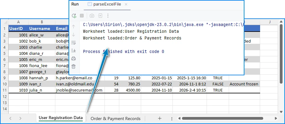 Read Excel sheet names into Java