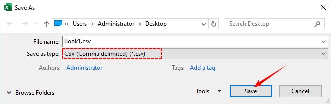 Seleção do tipo de arquivo Salvar como CSV no Excel