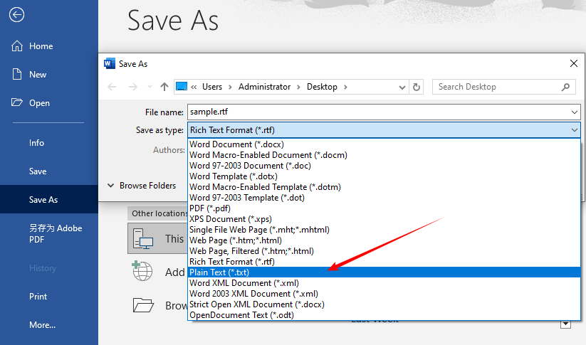 Opção Salvar como Texto Puro no Microsoft Word
