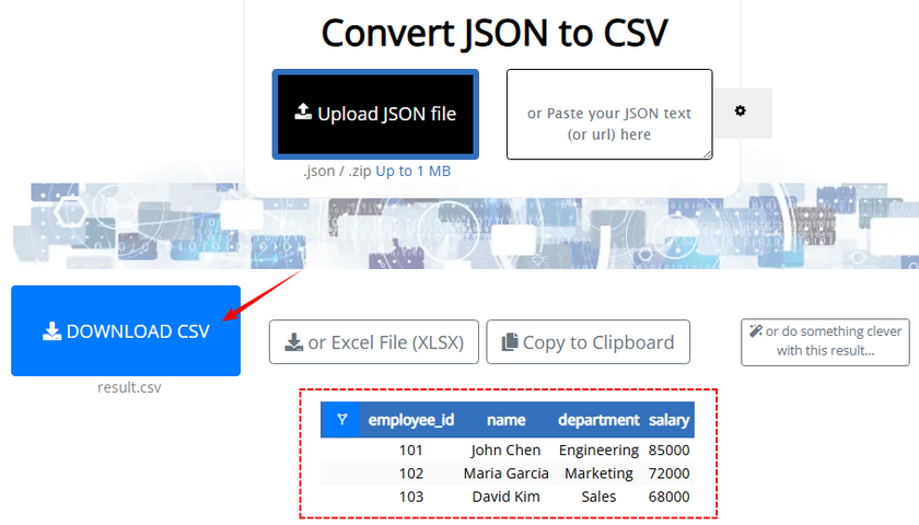 Convertir JSON a CSV usando un conversor en línea gratuito