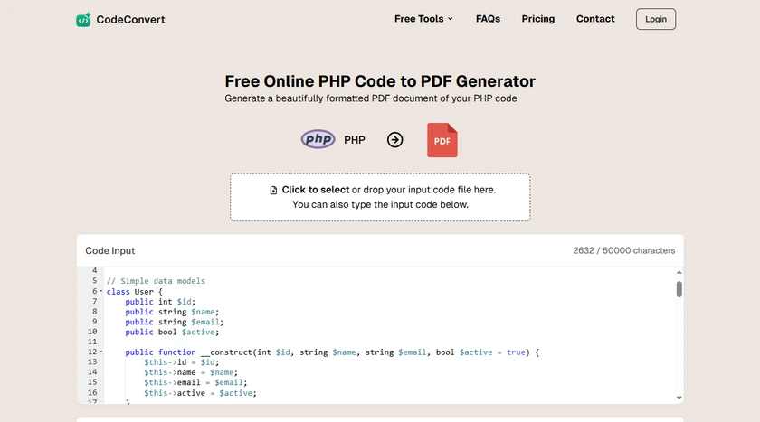 Online PHP Code to PDF Generator