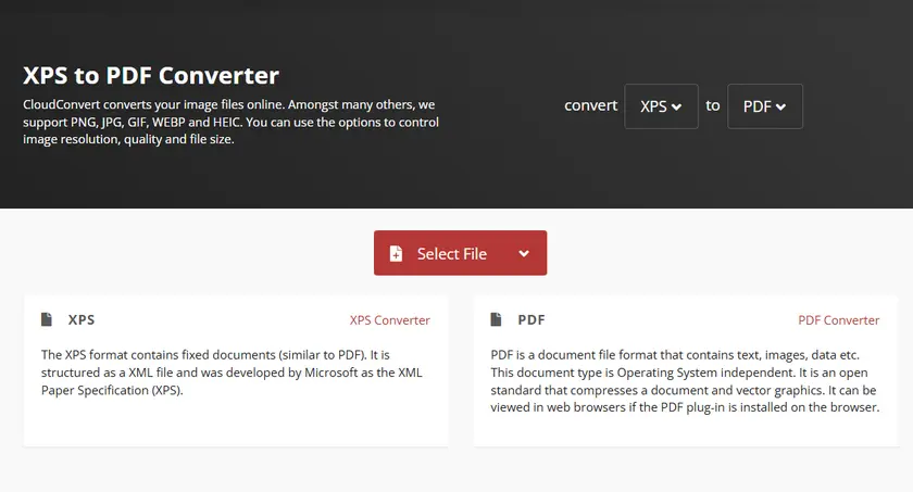 Conversor online de XPS para PDF