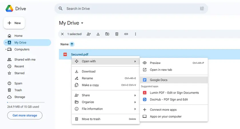 Open PDF with Google Docs
