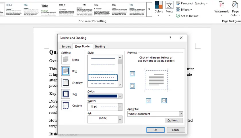Функция границ страницы в Word