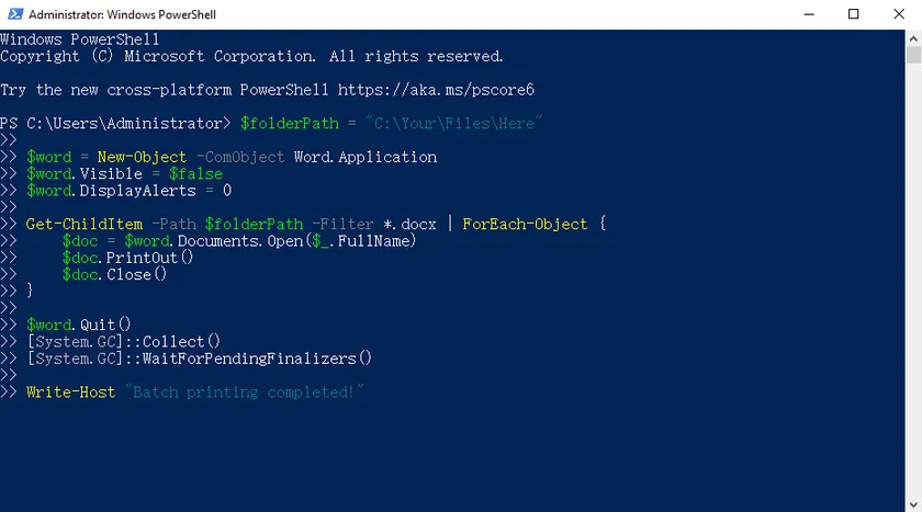 Print Multiple Word Documents with PowerShell Script