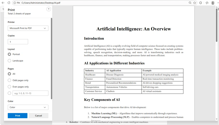 Imprimer des documents PDF avec Edge