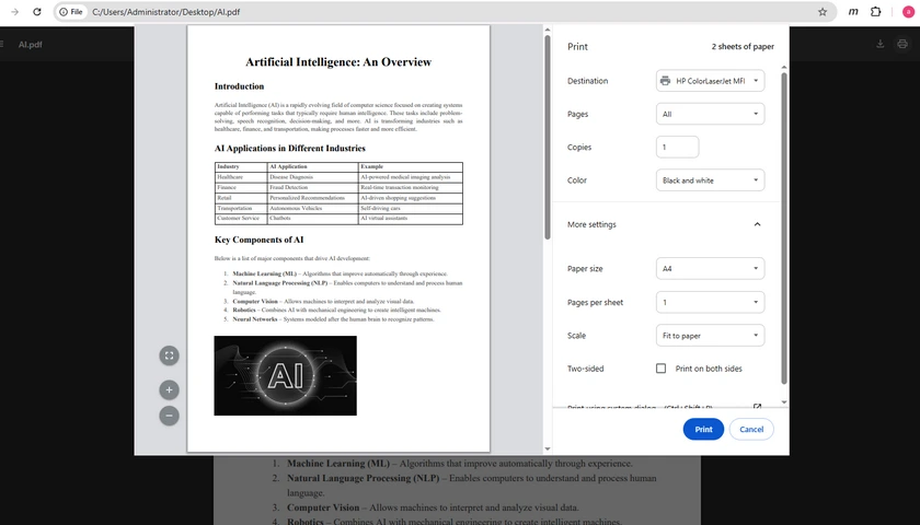 Imprimer des documents PDF avec Google Chrome