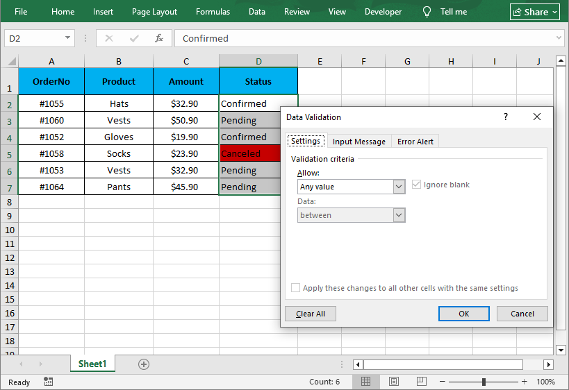 Python script to delete data validation in Excel range