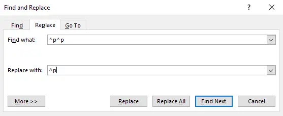 Remove Blank Paragraphs Using Find and Replace
