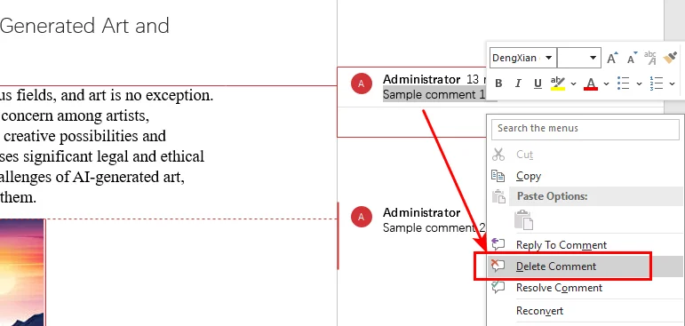 Come rimuovere un commento in Word