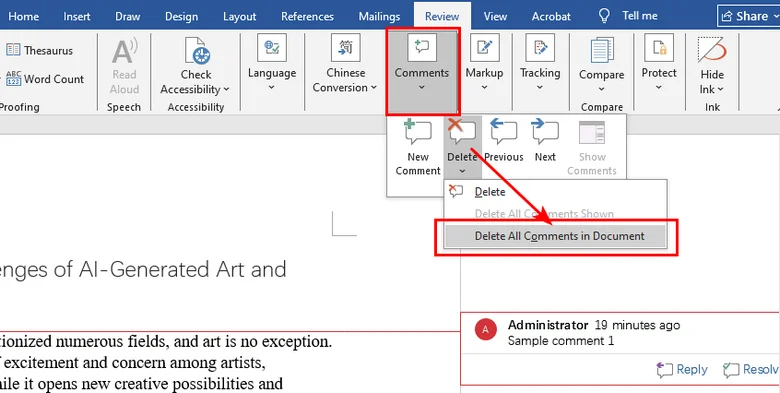 Come eliminare tutti i commenti in un documento Word