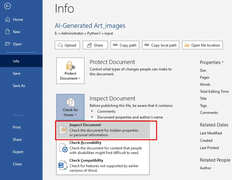 Come rimuovere commenti in Word usando l'Ispettore documenti