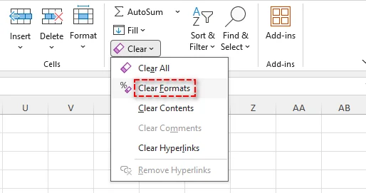 Opção Limpar Formatos do Excel para remover formatação condicional e estilos de célula
