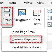 Remove Page Break option in Excel's Breaks menu