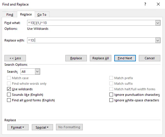 Remove Paragraphs with Spaces Using Find and Replace