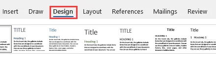Click the Design tab in Word
